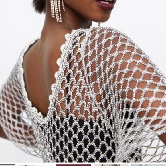 Zara mesh  silver sparkle Dress NWT sz Large beach cover up - Picture 4 of 8